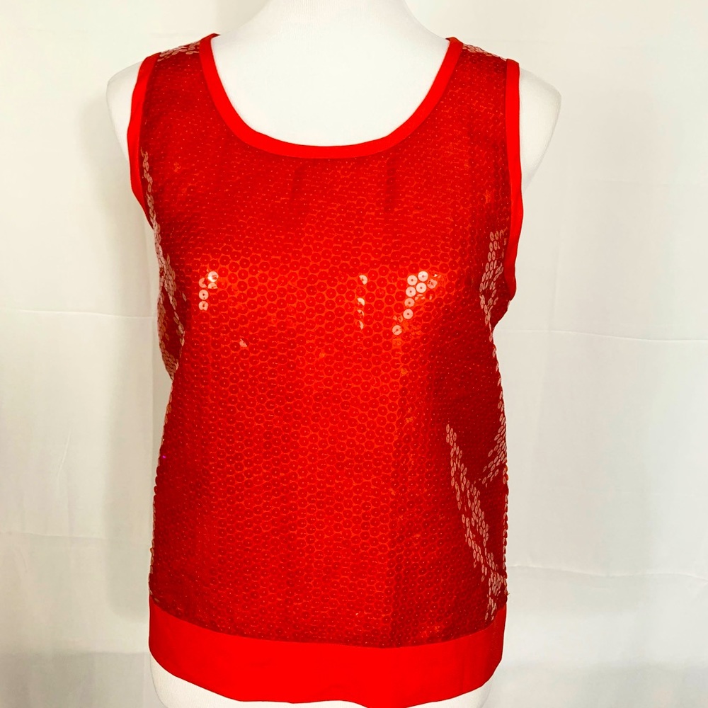 NWOT! Nina Ricci 100% Silk Red Sequin Top